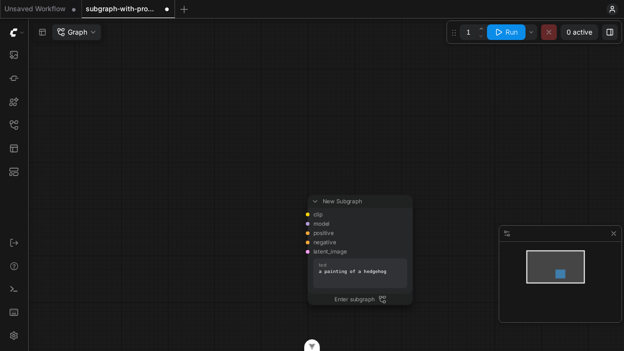 After undo: the New Subgraph node is back with its promoted text widget value restored